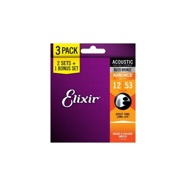 Elixir 16539 Nanoweb 11052 Light Acoustic (3 pack)