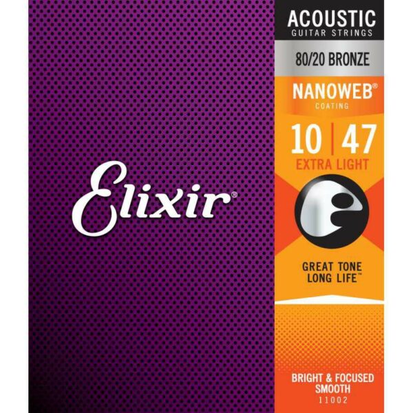 Elixir Extra Light Acoustic 10-47 80/20 Bronze Nanoweb Muta Corde Chitarra Acustica