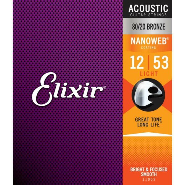 Elixir Light Acoustic 12-53 80/20 Bronze Nanoweb Muta Corde Chitarra Acustica